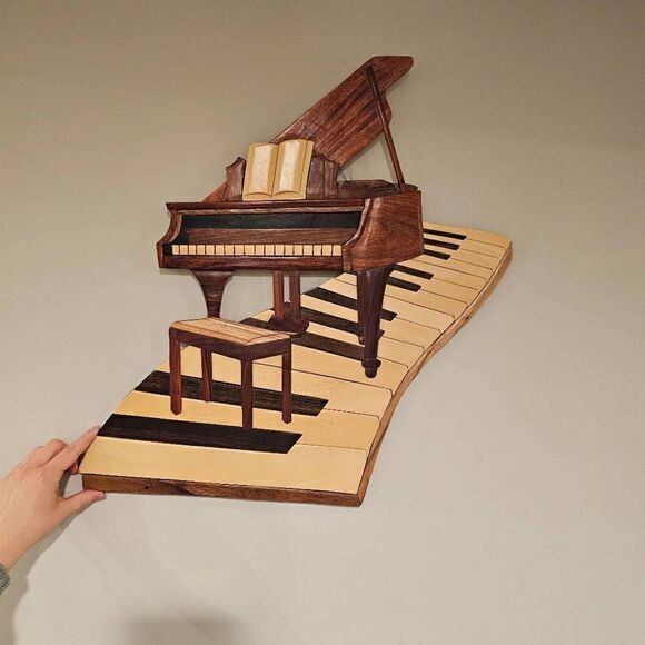 Wooden Handmade Beautiful Work of Art Wall Decor Piano - Picture 3 of 9